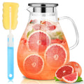 SUSTEAS 3 Litre 101oz Glass Pitcher with Lid and Spout, Handmade Pitcher