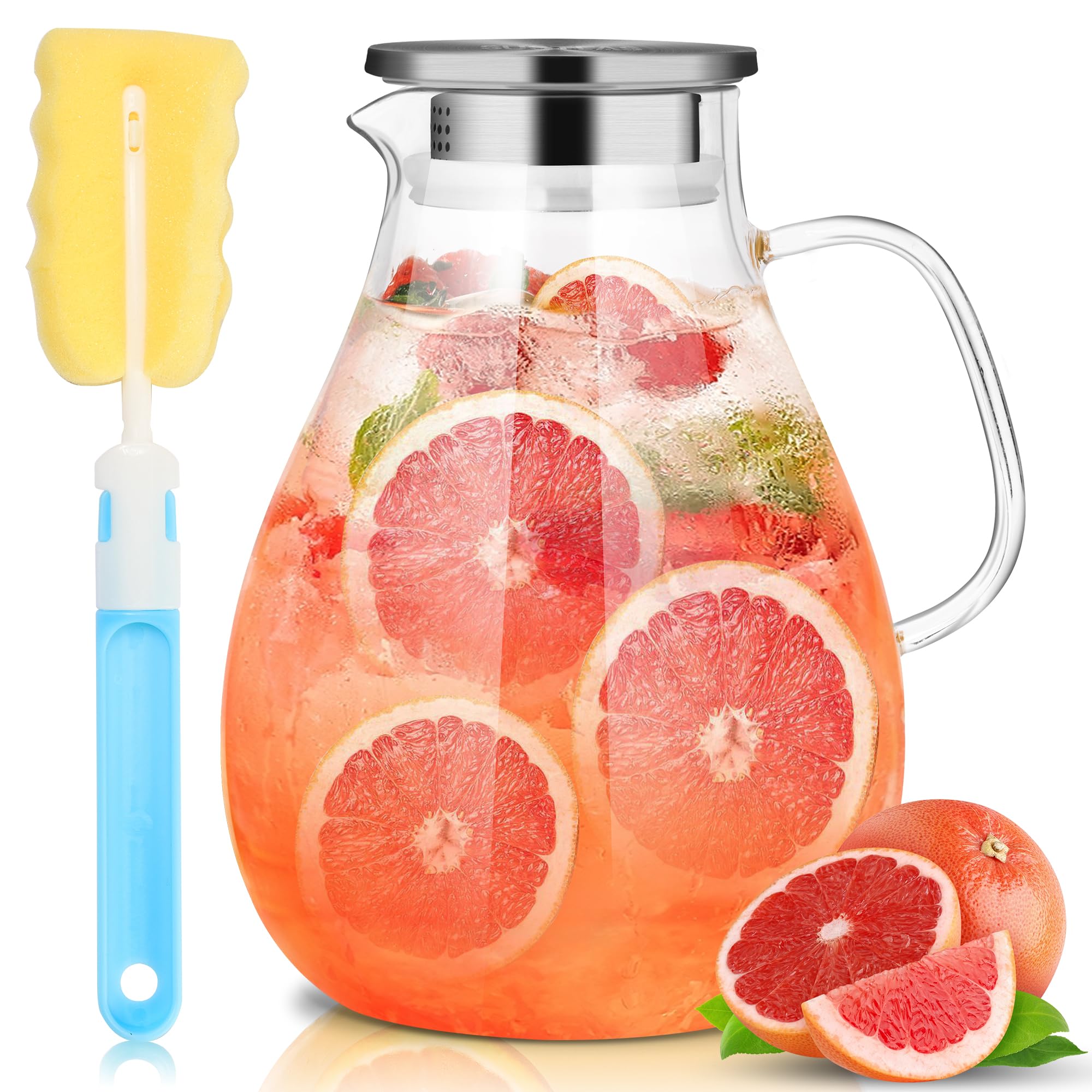 SUSTEAS 3 Litre 101oz Glass Pitcher with Lid and Spout, Handmade Pitcher