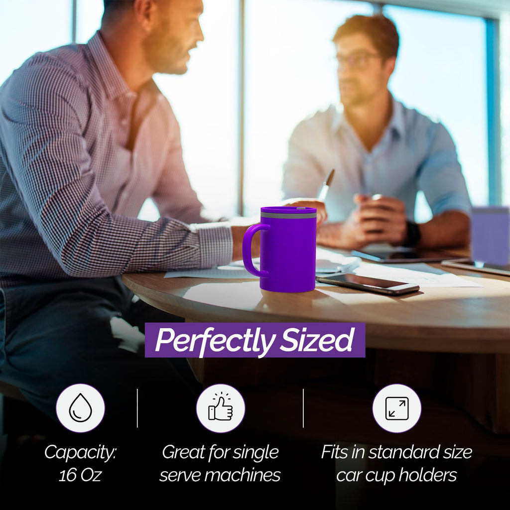 Copco Iconic 16oz Double Wall Insulated Desk Mug with Lid & Handle, Set of 2, BPA-Free Reusable Plastic, Spill-Resistant, Microwave & Dishwasher Safe, Wide Mouth (Purple/Light Purple)