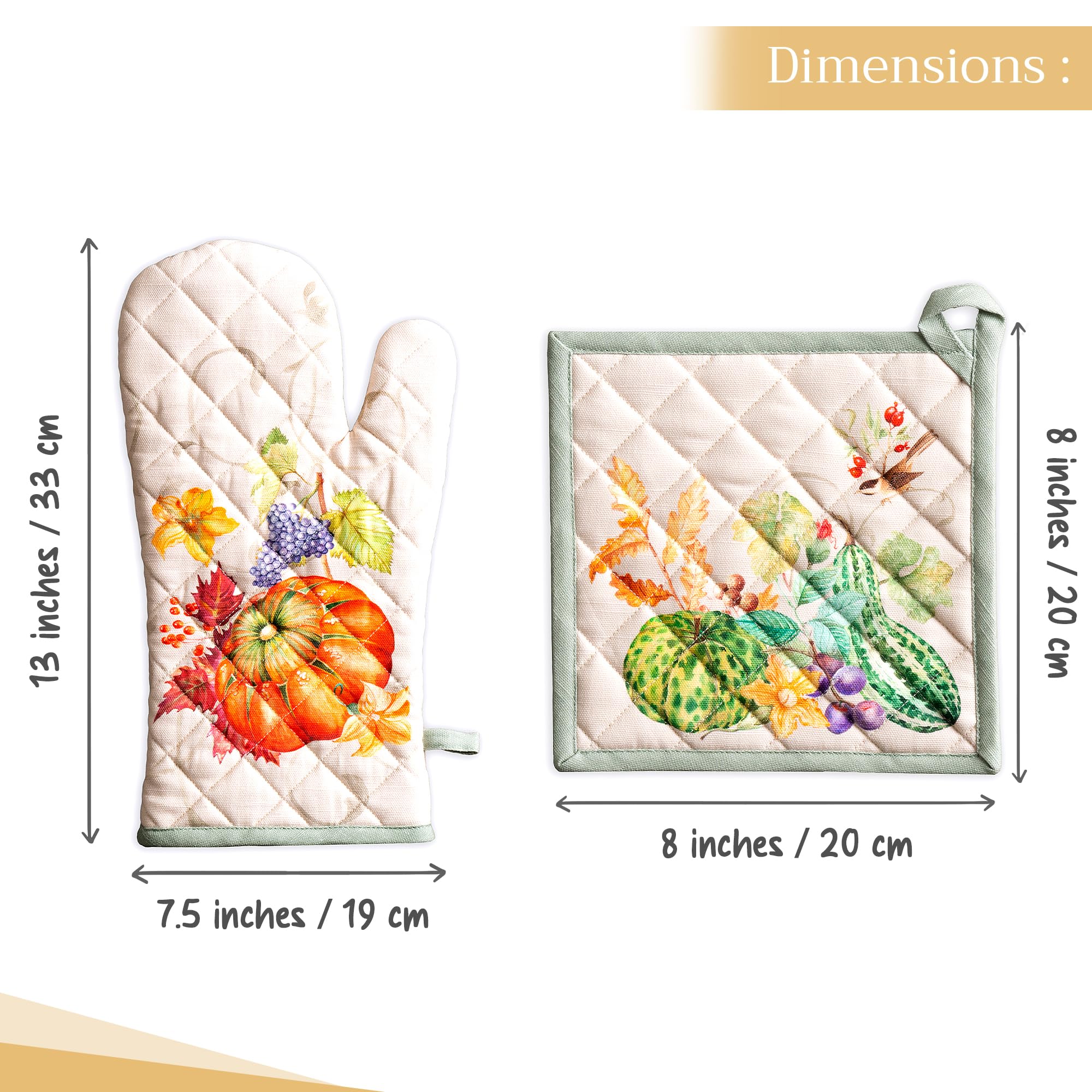 Maison d' Hermine 100% Cotton Oven Mitt & Pot Holder Set (7.5"x13" & 8"x8")