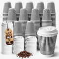TOPtoper 350 Pack 8 oz Insulated Disposable Coffee Cups with Lids, Double Wall Corrugated Paper Hot Cups Bulk To Go Disposable Cups for Hot Beverage or Cold Drinks Ideal for Cafes