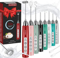 YUSWKO Handheld Milk Frother Wand for Coffee, Rechargeable Electric Whisk with 3 Heads 3 Speeds Drink Mixer Coffee Frother For Latte, Cappuccino, Hot Chocolate, Egg, Red