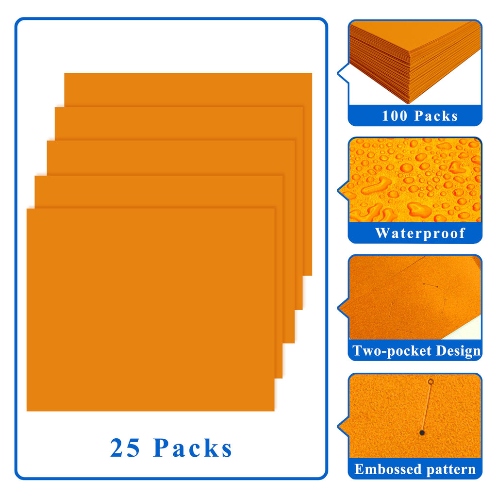 Zzrywuty File folders with Pockets,Orange Two folders for documents,25 Pack Paper Folders with Card Slot,Letter Size,School Students,Business,Home and Office Workers
