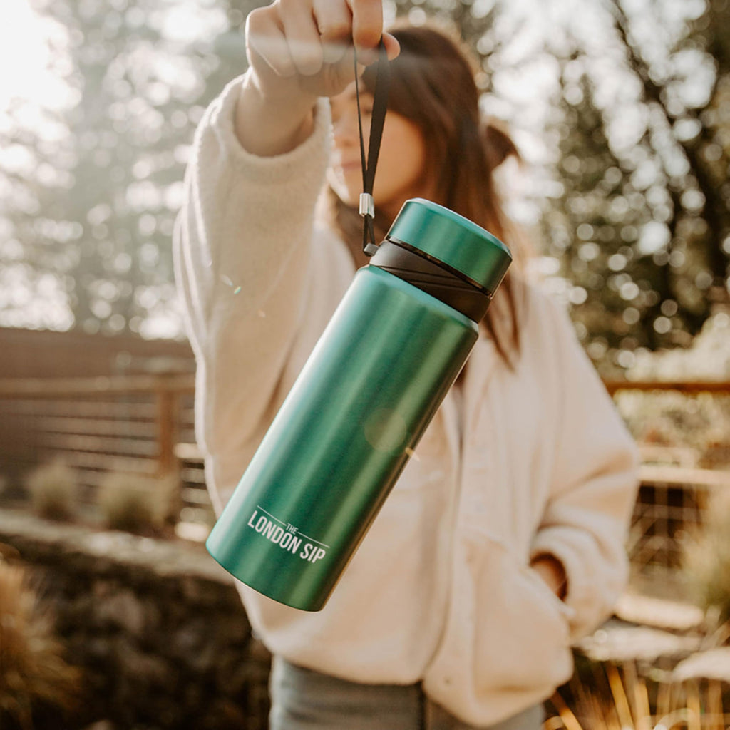 London Sip 25 oz Multi-Function Travel Mug and Tumbler Tea Infuser Water Bottle Fruit Infuser Flask Hot and Cold Double Wall Stainless Steel Coffee Thermos, Celestial Blue