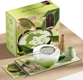 Matcha Whisk Set - 8 Pcs Tea Set with Bamboo Whisk and Holder, Ceramic Bowl, Bamboo Scoop and Spoon,Scoop Rest, Sifter & Tea Towel, Japanese Home Matcha Kit for Authentic Ceremony (Green)