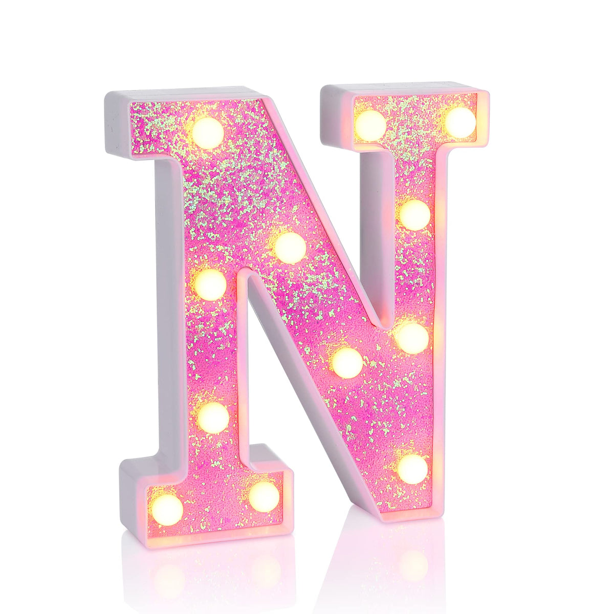 Foaky LED Letter Lights Sign Marquee Light Up Letters Sign for Night Light Wedding/Birthday Party Battery Powered Christmas Lamp Home Bar Decoration(N)