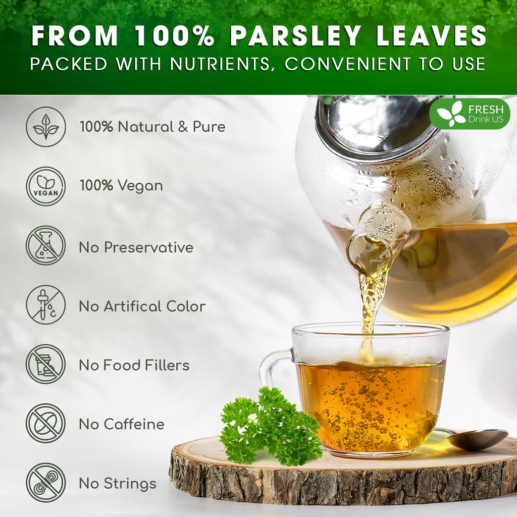 FreshDrinkUS, Premium Parsley Leaf Tea - 135 Bags, 100% Natural & Pure. Made with Eco-Conscious Tea Bags. No Sugar, No Caffeine, No Gluten, Vegan.