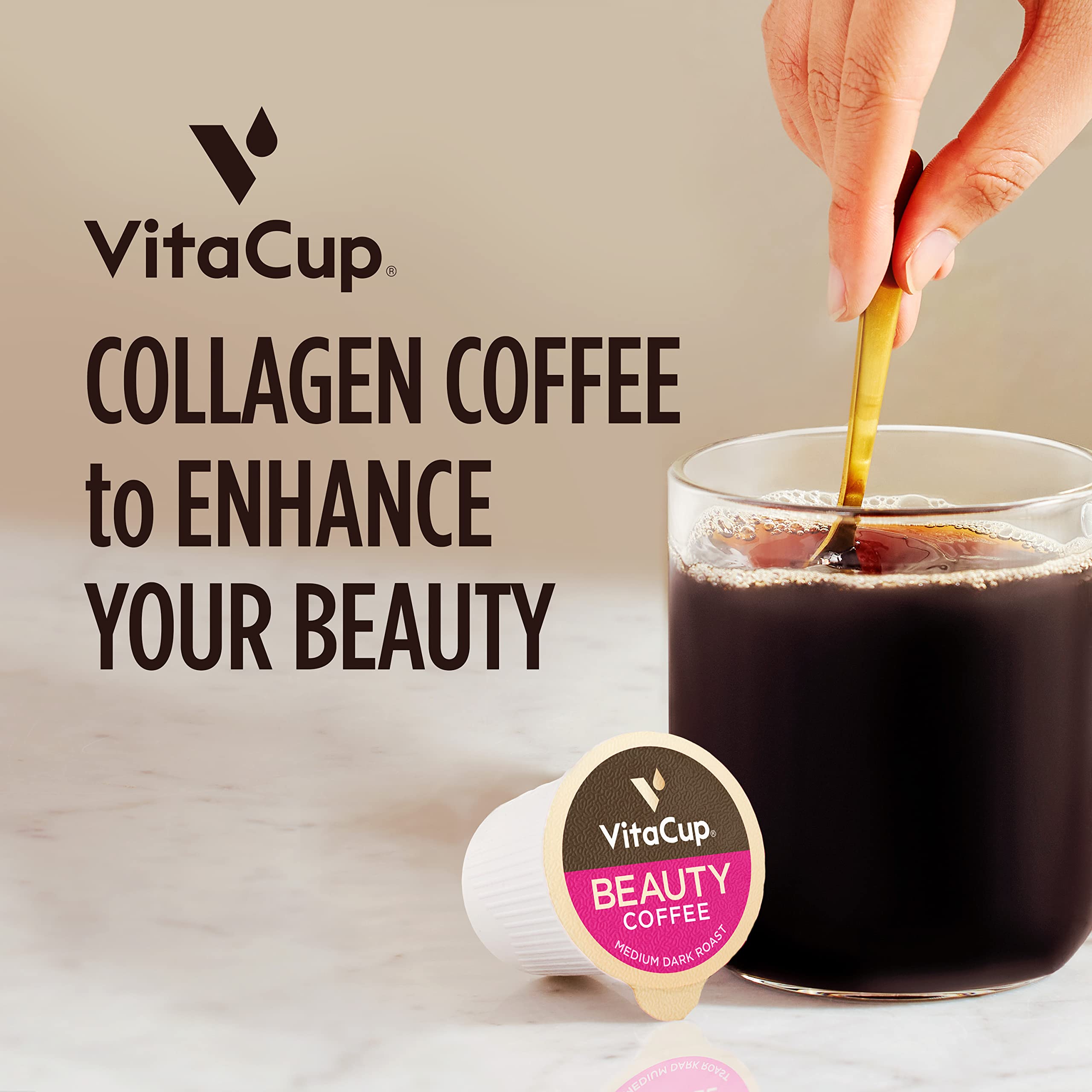 VitaCup Beauty Collagen Medium Dark Roast Coffee Pods, 32ct