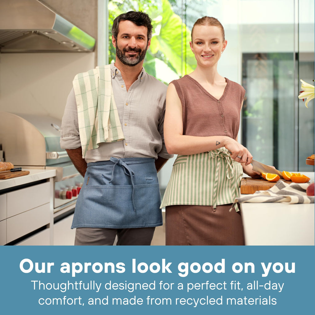 MEEMA Chef Waist Aprons for Women with Pockets, Adjustable Cooking Aprons