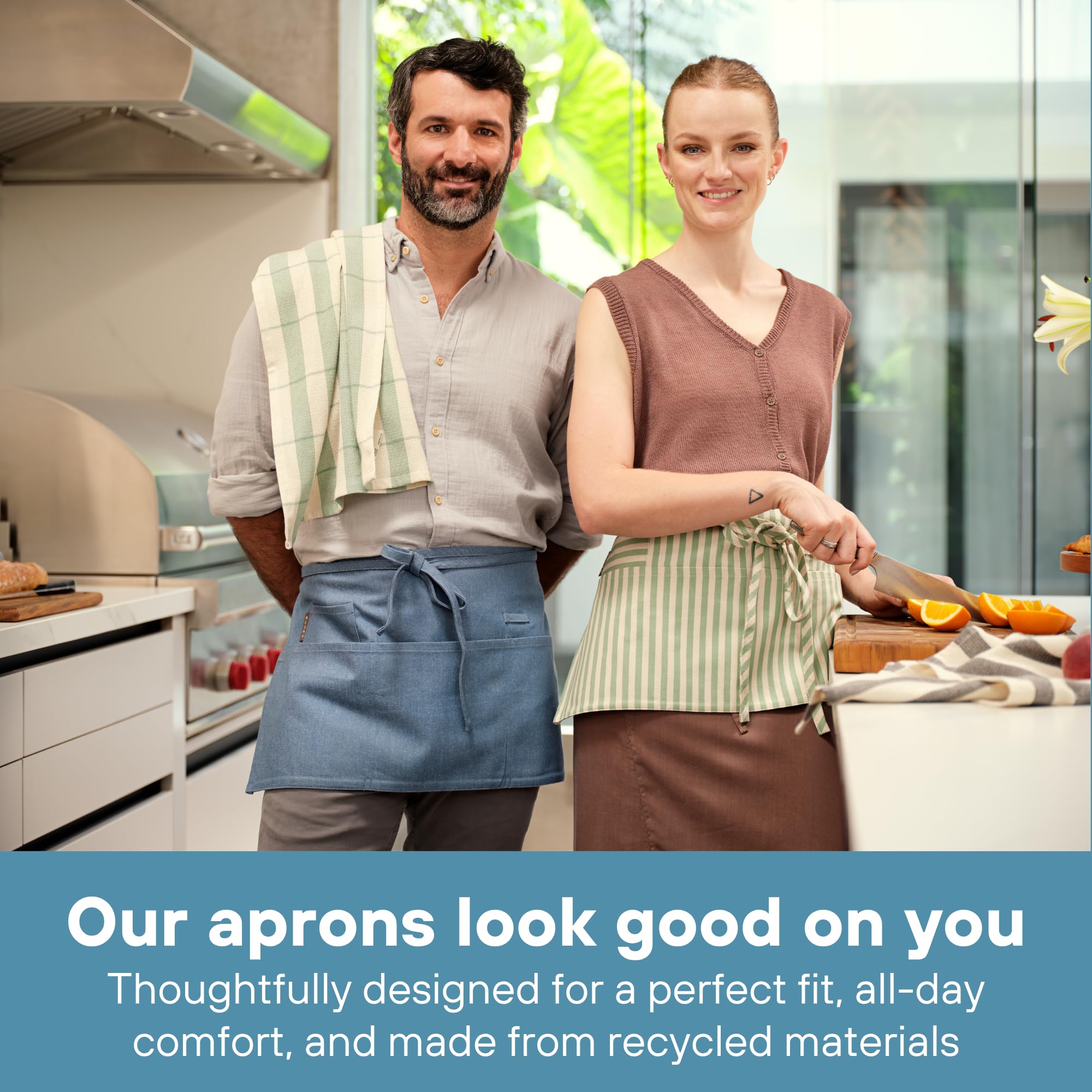 MEEMA Chef Waist Aprons for Women with Pockets, Adjustable Cooking Aprons