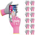 DULFINE Touchscreen Work Gloves for Women 12 Pairs, PU Coated Pink L