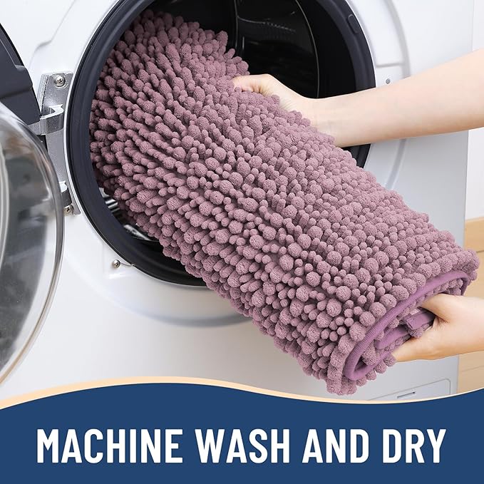 Arotive Luxury Chenille Bathroom Rug Mat, Extra Soft Thick Absorbent Shaggy Bath Rugs, Non-Slip Machine Wash Dry, Plush Bath Mats for Bathroom, Shower and Tub, 34x21, Deep Plum