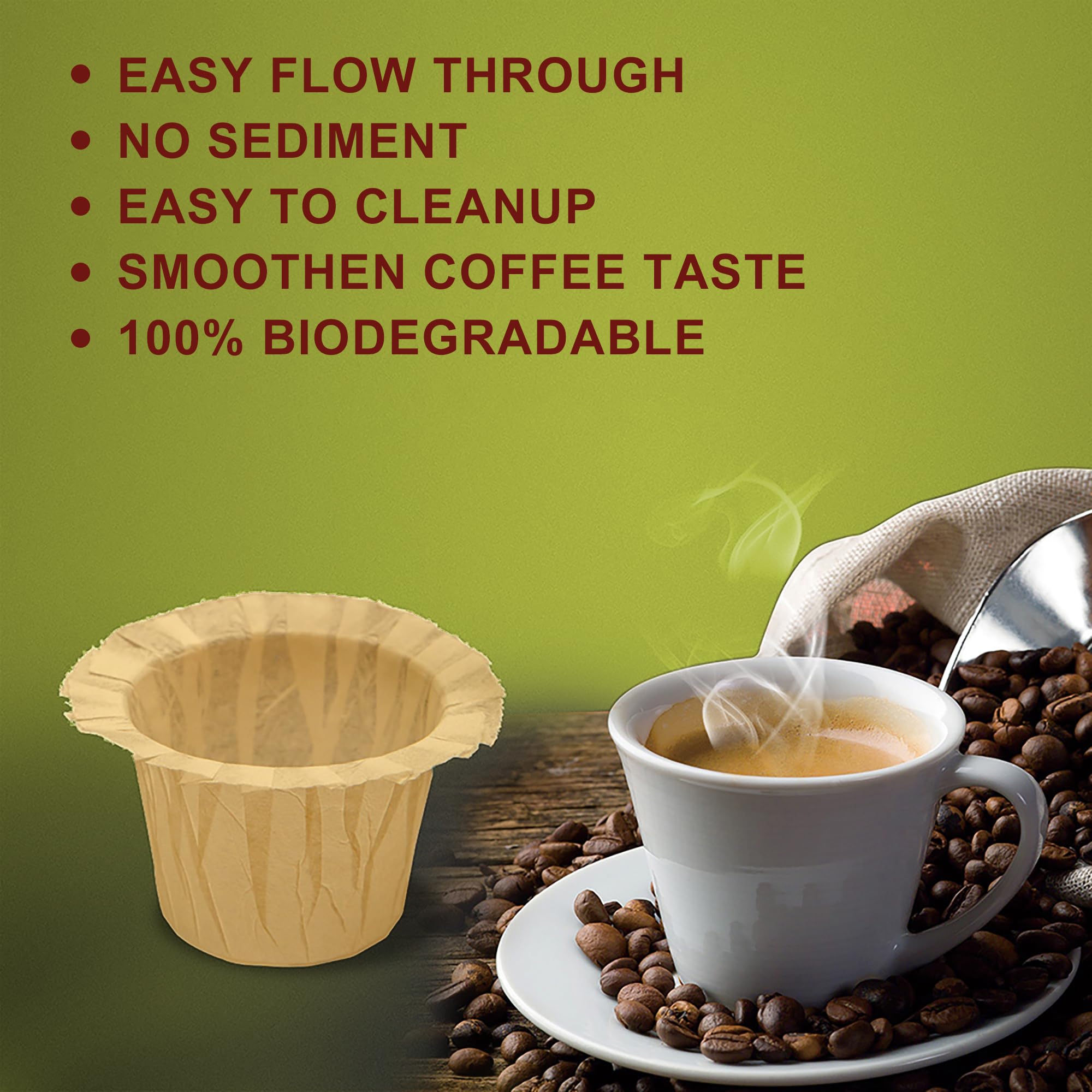 Irmidi Disposable Coffee Filters,200 Count Natural Paper Kcup Filters for Keurig 1.0 and 2.0 Coffee Maker