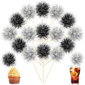 Chinco 100 Pcs Foil Firework Cupcake Toppers Sparkle Tinsel Cake Toppers Cake Decoration Cocktail Fruit Toothpick for Birthday Wedding Graduation Party(Silver, Black)