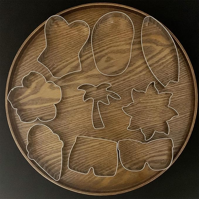 Beach Cookie Cutter Set-9 Piece-Flip Flop, Sunglasses, Sun, Ice Cream, Palm Tree, Bathing Suit, Tropical Flower, Surfboard-Diswasher Safe-Summer Cookie Cutters Shapes for baking