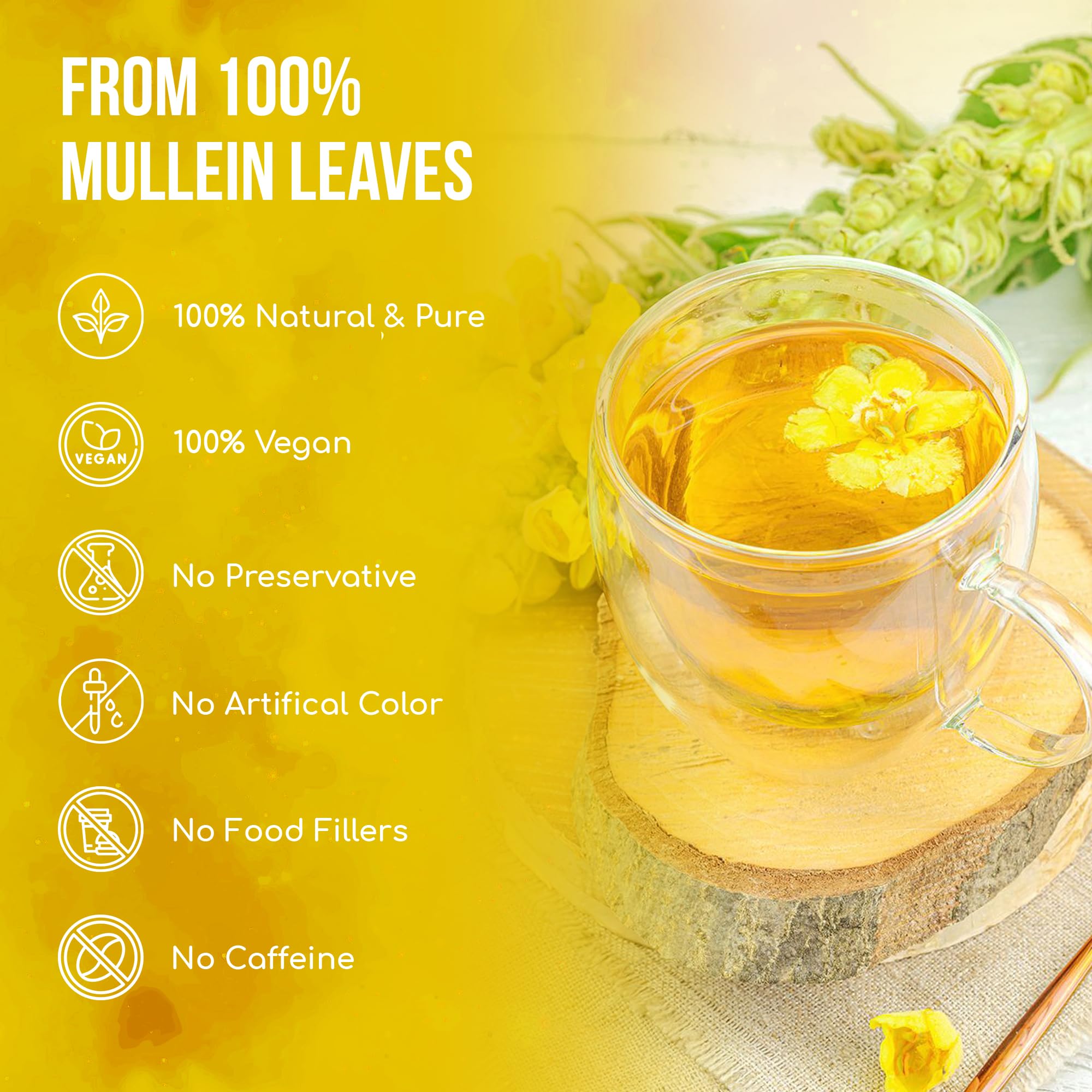 FreshDrinkUS, Premium Mullein Leaf Tea - 10 Bags, 100% Natural & Pure. Made with Eco-Conscious Tea Bags. No Sugar, No Caffeine, No Gluten, Vegan.
