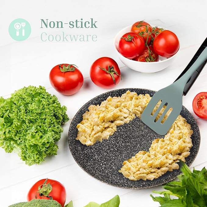 Silicone Utensils 4-Piece Set – Rubber Spatula, Pastry Brush, Slotted Turner, and Rice Paddle – Complete Heat-Resistant Set for Non-Stick Cookware – Kitchen Tools for Cooking and Baking – Pastel Green