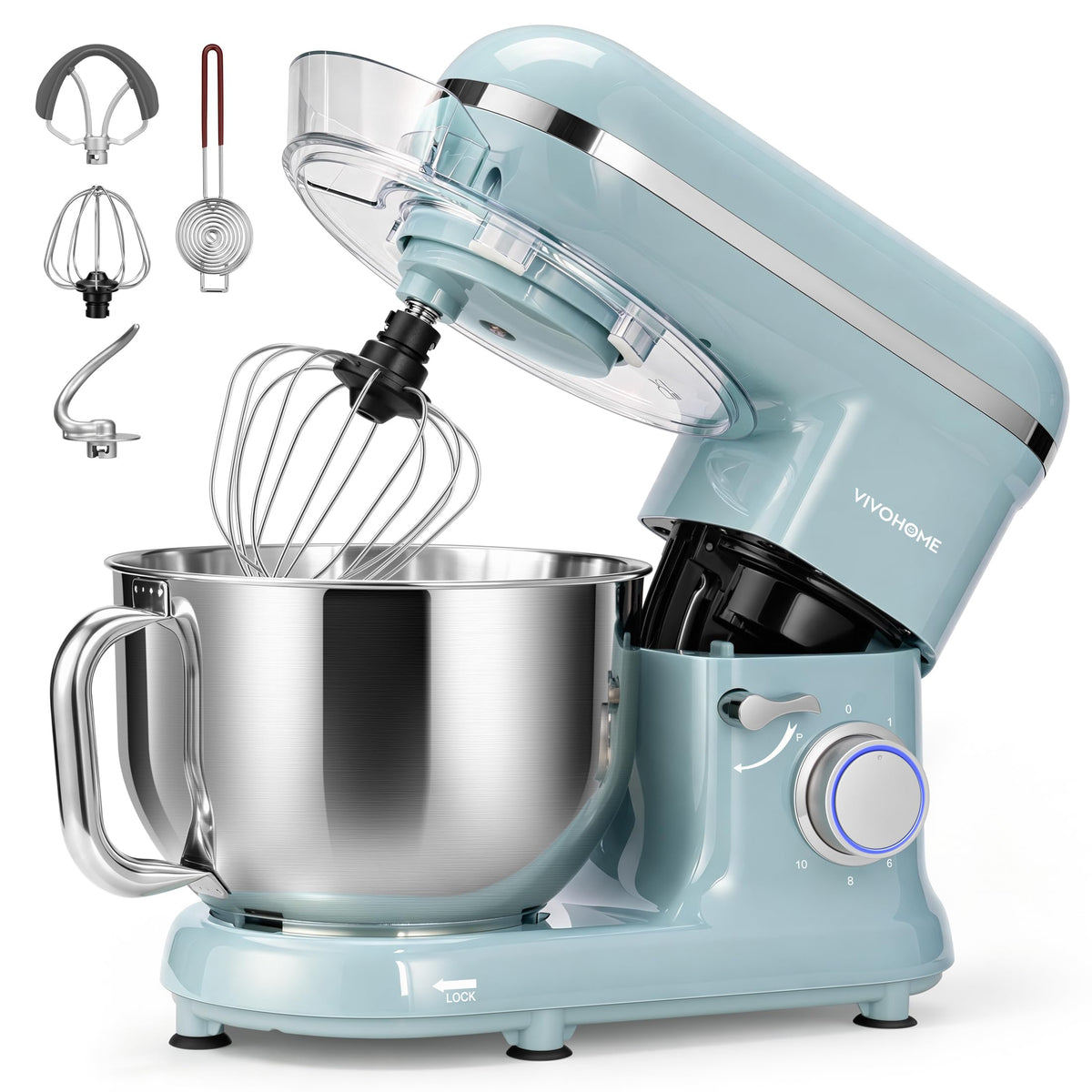 VIVOHOME Stand Mixer, 6-Quart Tilt-Head Kitchen Mixer with Bowl, Blue