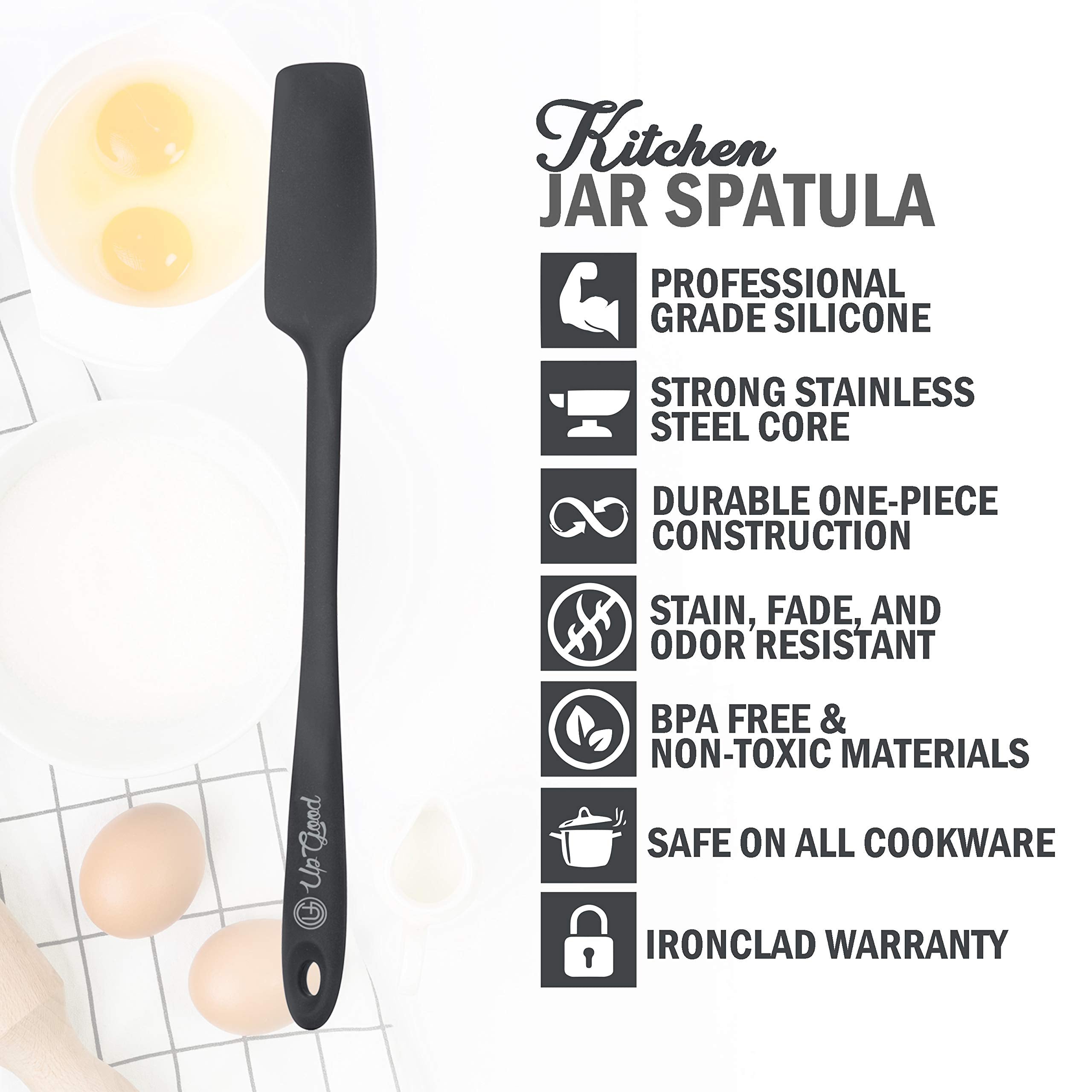 Silicone Jar Spatula | 600F Heat Resistant Non-Stick Rubber Scraper | Perfect for Jars, Smoothies, Blenders | One Piece Utensils | Durable Kitchen Cookware (UpGood Professional Spatulas, Grey)