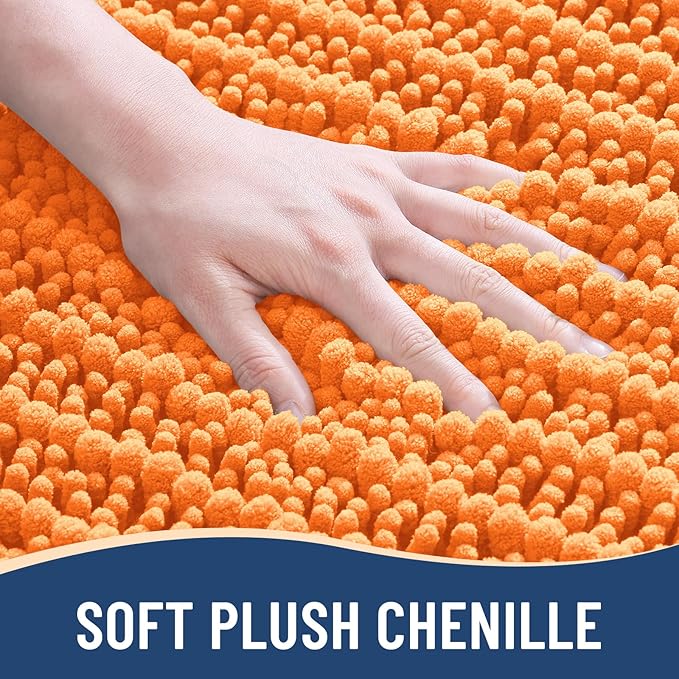 Arotive Luxury Chenille Bathroom Rug Mat, Extra Soft Thick Absorbent Shaggy Bath Rugs, Non-Slip Machine Wash Dry, Plush Bath Mats for Bathroom, Shower and Tub, 30x20, Orange