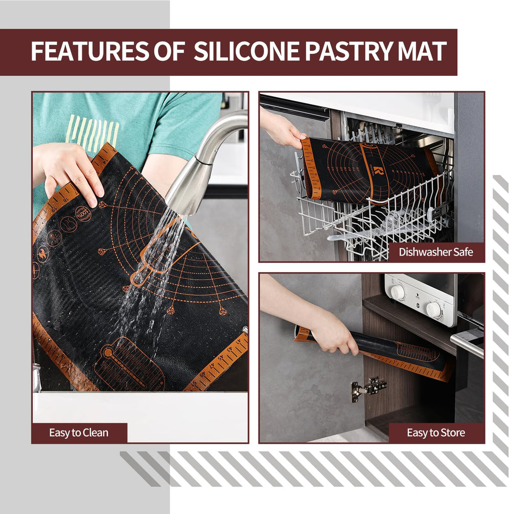 Silicone Pastry Mat Extra Large with Measurements 26''x16'' for Reusable,Non-slip Silicone Baking Mat, Counter, Dough Rolling, Oven Liner,Fondant/Pie Crust (Translucent_Orange, 16''W x 26''L)