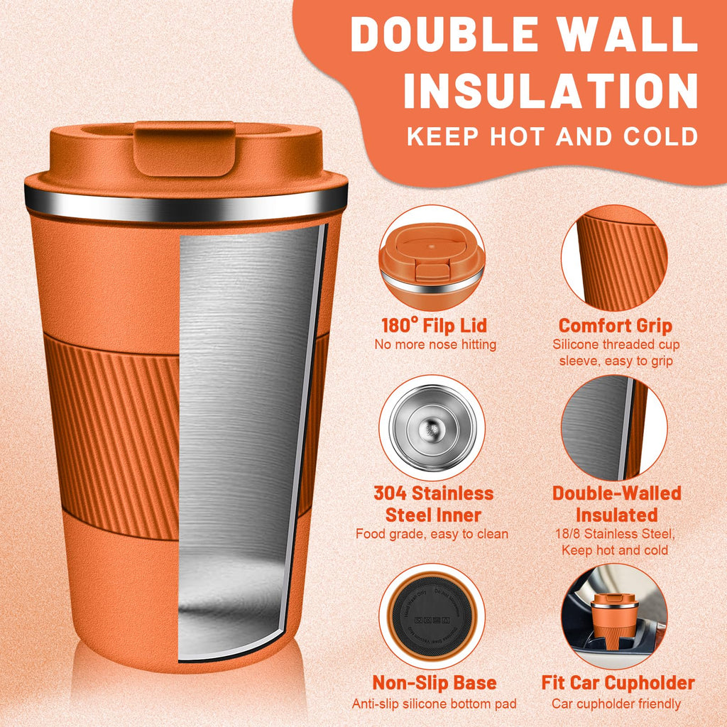 DUBUXW Insulated Coffee Tumblers with Flip Lid 12oz / 17oz, Stainless Steel Coffee Mug Leak Proof, Vacuum Insulated Coffee Mug Reusable Cup, Keeps Cold and Hot for Coffee Tea