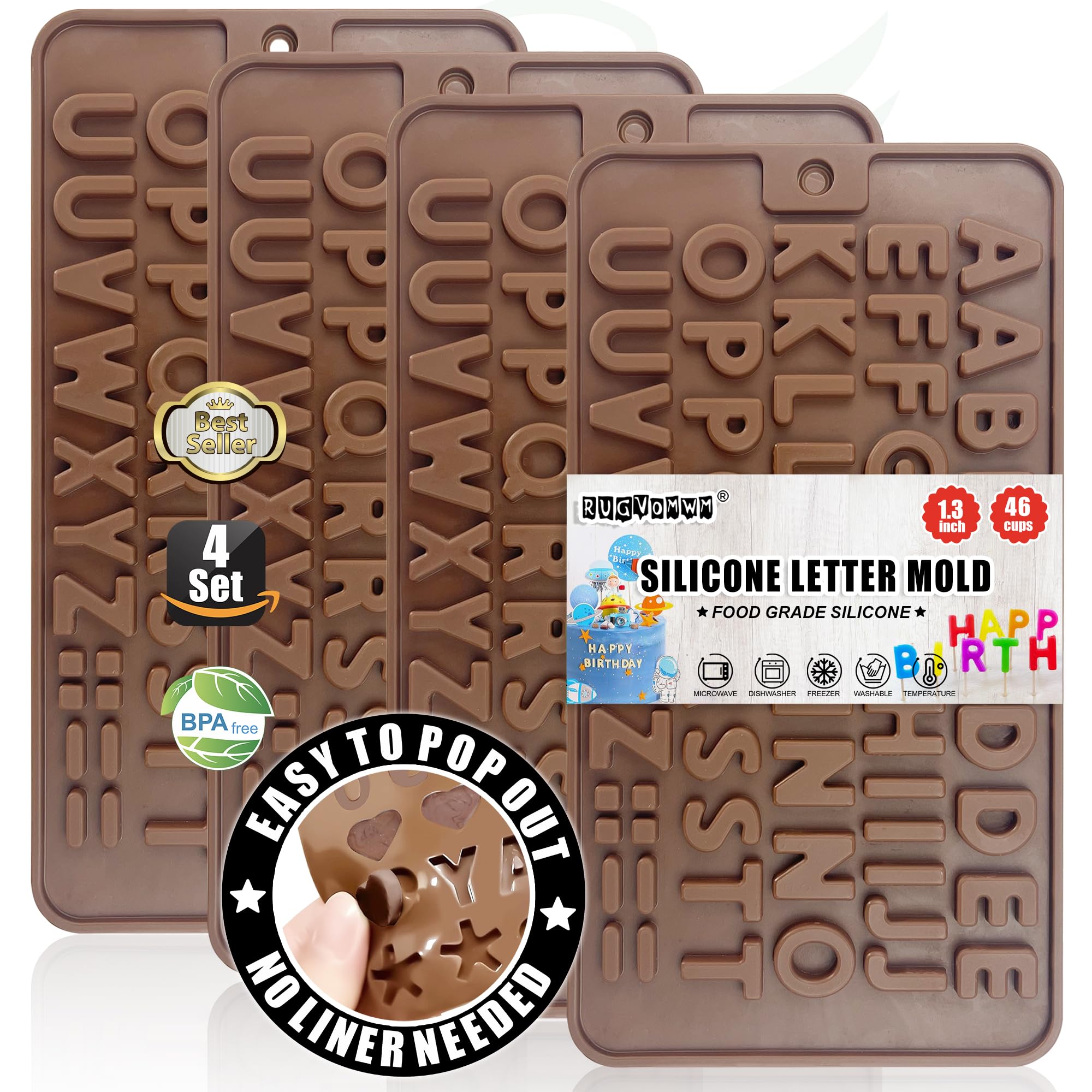 RUGVOMWM Silicone Letter Mold Chocolate Molds - Non-Stick Letter Chocolate Mold, Made of Food Grade Silicon, Perfect for Cake Decoration, Candy, Chocolate, Birthday Party - 4 Pack