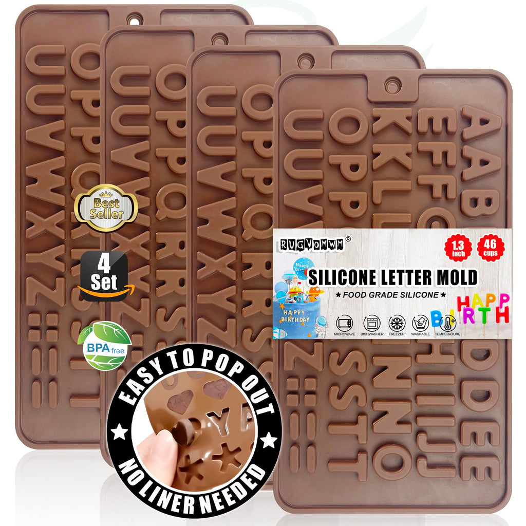 RUGVOMWM Silicone Letter Mold Chocolate Molds - Non-Stick Letter Chocolate Mold, Made of Food Grade Silicon, Perfect for Cake Decoration, Candy, Chocolate, Birthday Party - 4 Pack