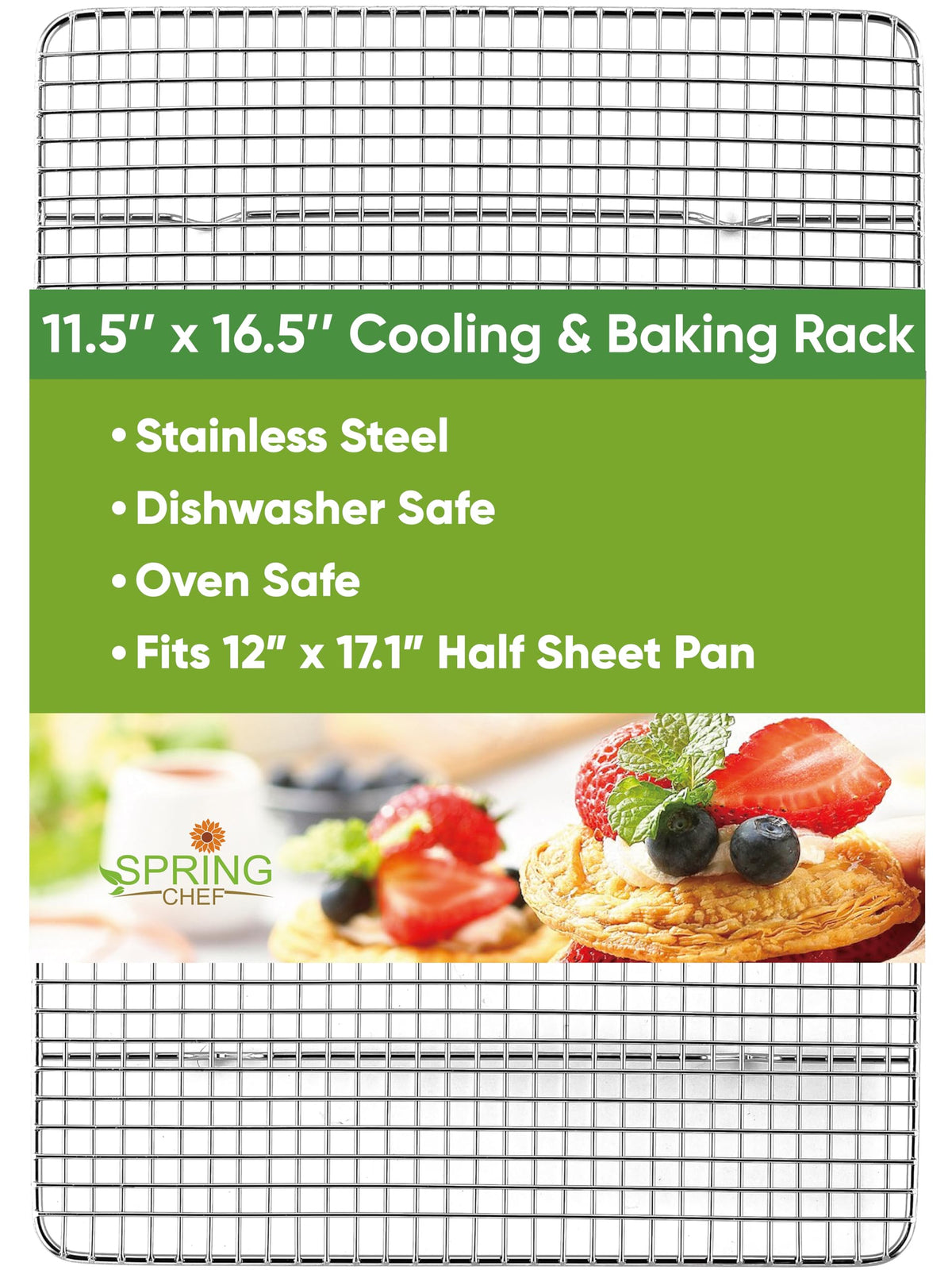 Spring Chef 11.5" x 16.5" Stainless Steel Cooling Rack for Cooking & Baking