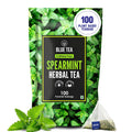 BLUE TEA - Spearmint Tea - 100 Count - Pyramid Plant Based Tea Bag | PCOS RELIEF | Balances Hormones - Support Digestion | Refreshing Flavour - Herbal Tea - Leaf Based - Caffeine free | Ziplock Pouch