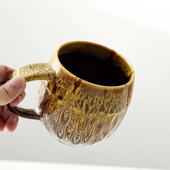 20oz Raku Glaze Coffee Mug - Unique Handcrafted Look Ceramic Cup, Large Tea Mug, Microwave & Dishwasher Safe (yellow)