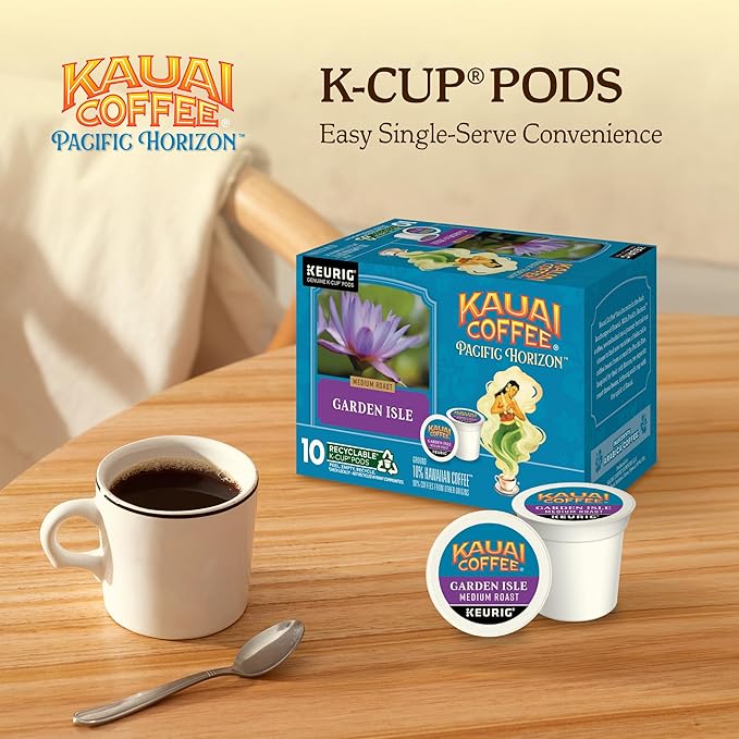 Kauai Coffee K-Cup Pods for Keurig Brewers – Arabica Coffee, 10% Hawaiian – Medium Roast, Bright Aroma With Light Floral Notes – Garden Isle, 1 Pack of 10 Single Serve K-Cups
