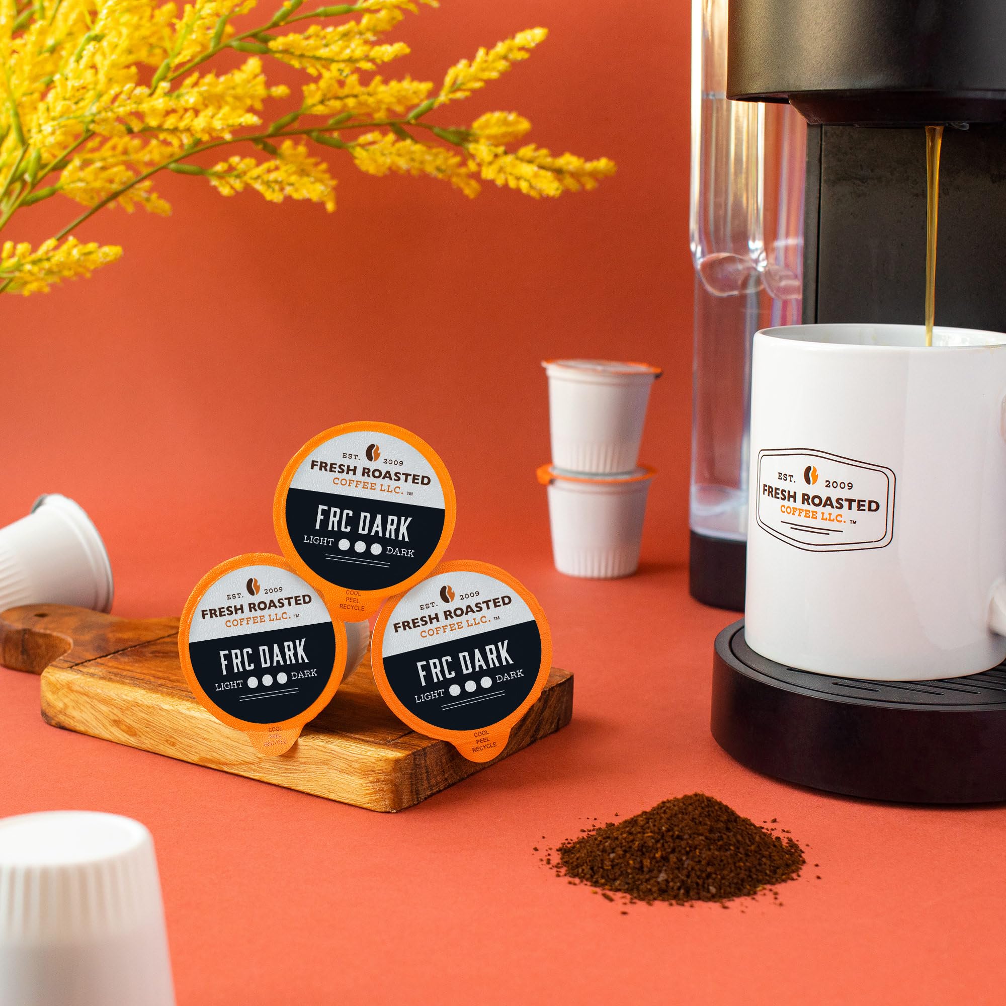 Fresh Roasted Coffee, FRC K-Cup Pods for Keurig Brewers, Dark Roast, Kosher, 96 Count Loose Pack