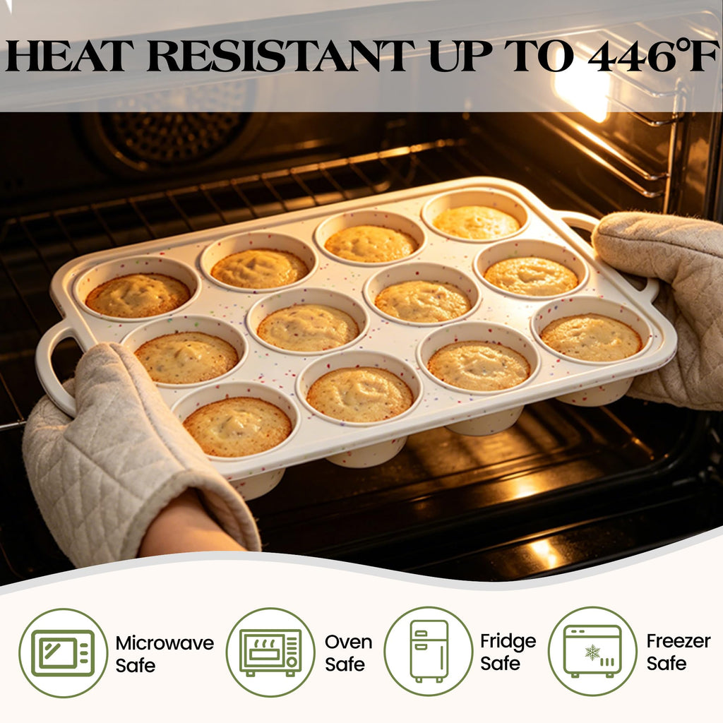 AOTASO 2 Pcs Silicone Muffin Pans for Baking, Cream