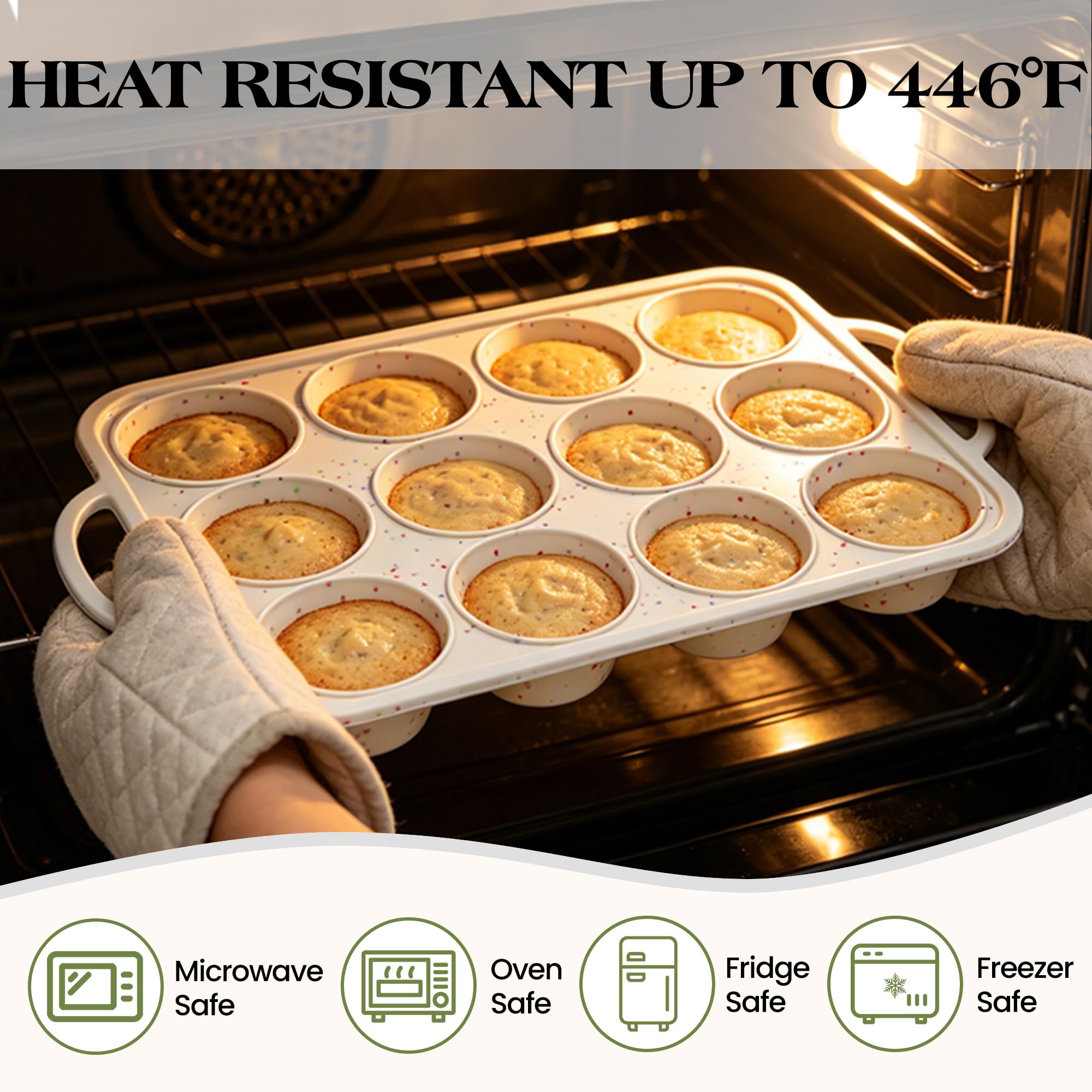 AOTASO 2 Pcs Silicone Muffin Pans for Baking, Cream