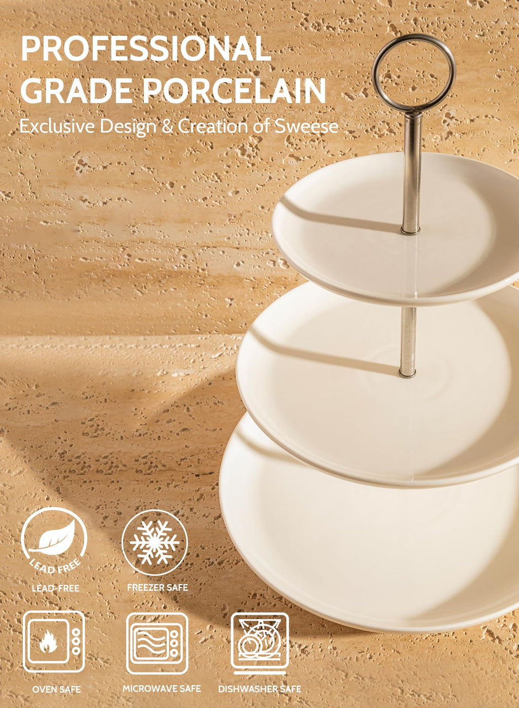Sweese 3 Tier Cupcake Stand- White Porcelain Cake Stand- Dessert Stand, Tiered Serving Trays for Parties