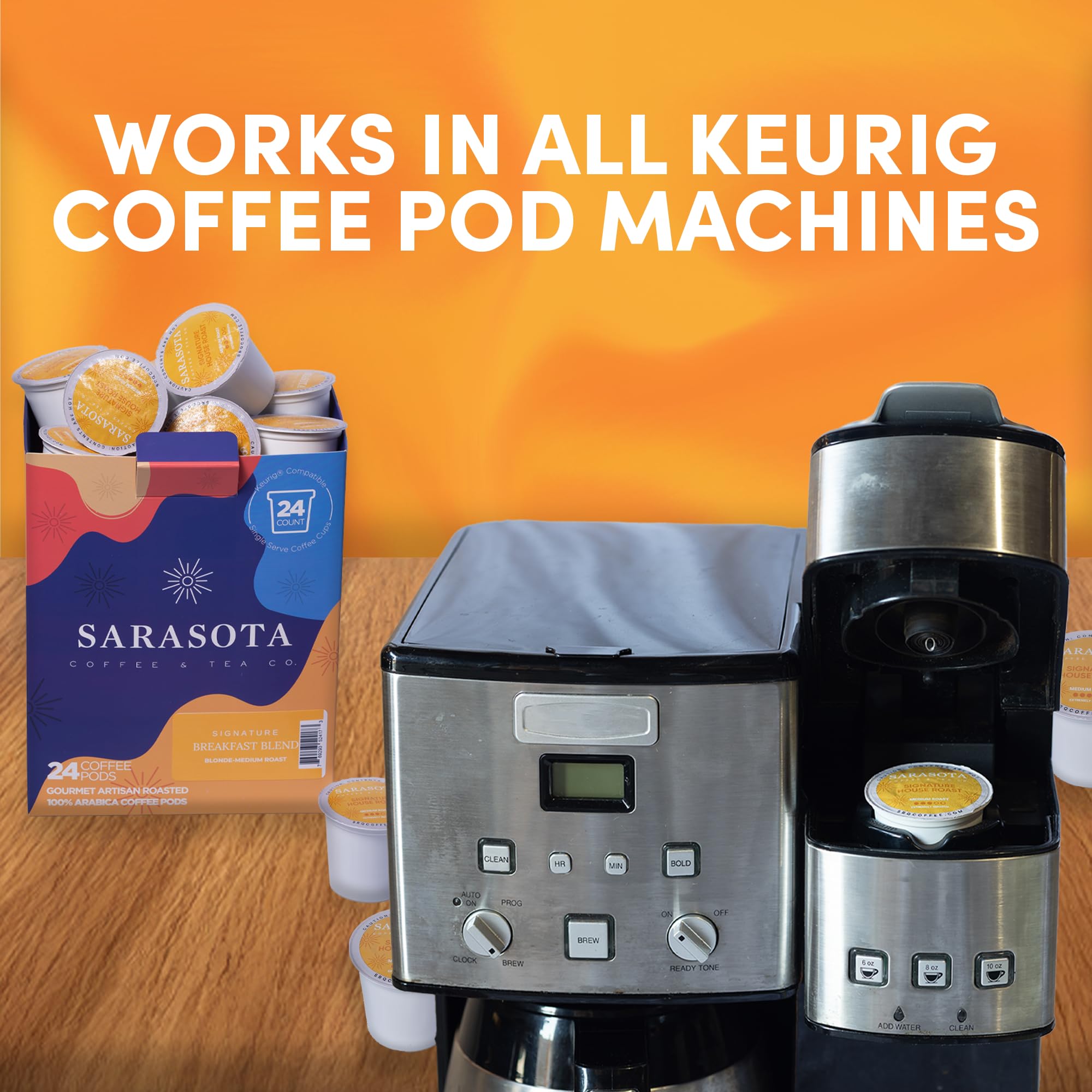 Sarasota K-Cup Coffee Pods | Medium Roast Coffee | Breakfast Blend | Single Serve for Keurig Brewers | Gourmet, Low Acid, Mold Free | 24 Count