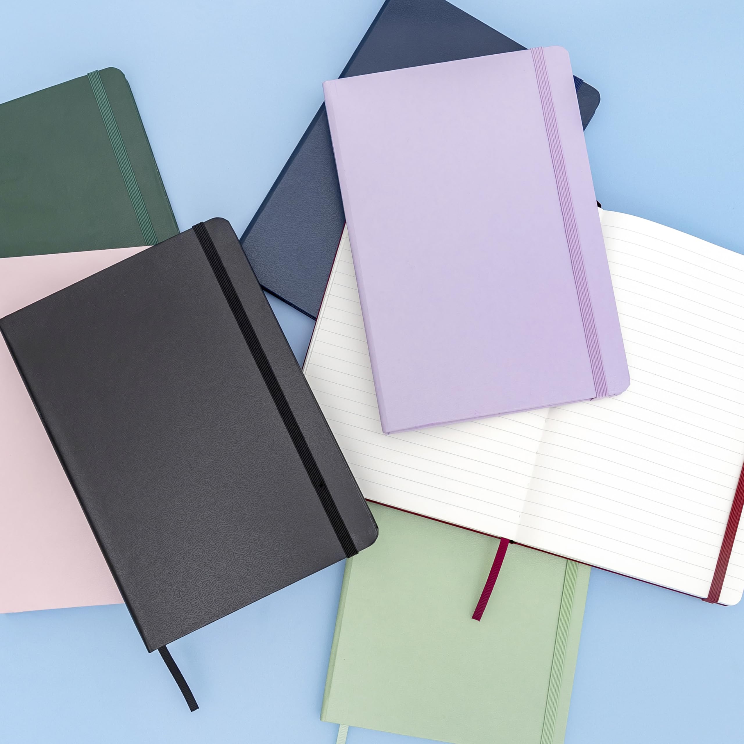 PAPERAGE Lined Journal Notebook, (Light Blue), 160 Pages, Medium 5.6 in x 8 in - 100 GSM Thick Paper – Hardcover Journaling Notebook for Work, School & Note Taking