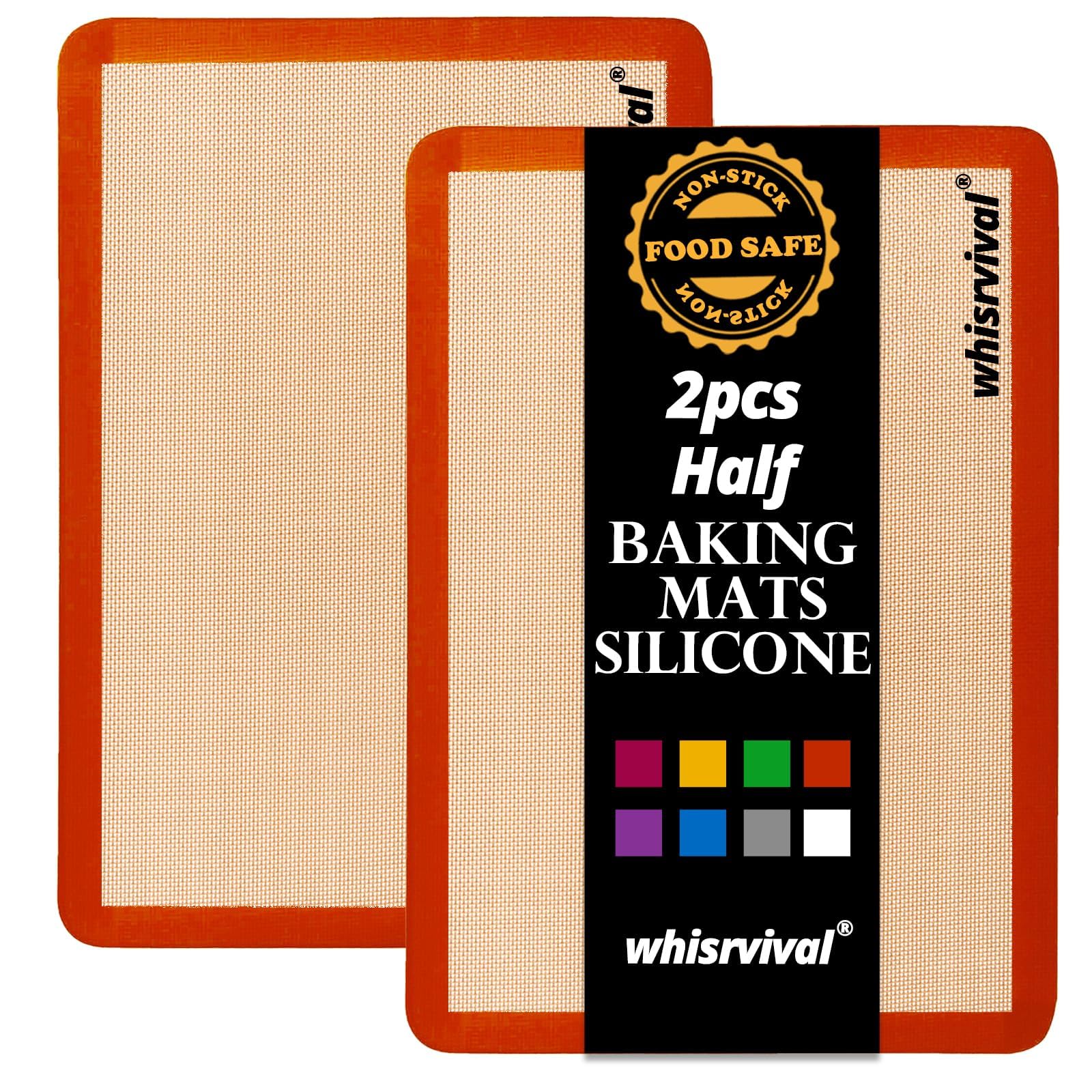 whisrvival Silicone Baking Mat, Reusable Silicone Baking Sheets for Oven, 2Pcs Half Sheet(16.5"x11.6") Non-Stick (Orange)