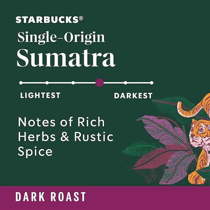 Starbucks Whole Bean Coffee, Dark Roast Coffee, Sumatra, 100% Arabica, 6 bags (12 oz each)