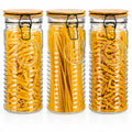 kitchentoolz Tall Glass Pasta Storage Containers with Airtight Clasp Lids - Set of 3 Glass Spaghetti Storage Containers for - 56 Ounce Pantry Organizing Canister Set - 9.75 Inch Tall