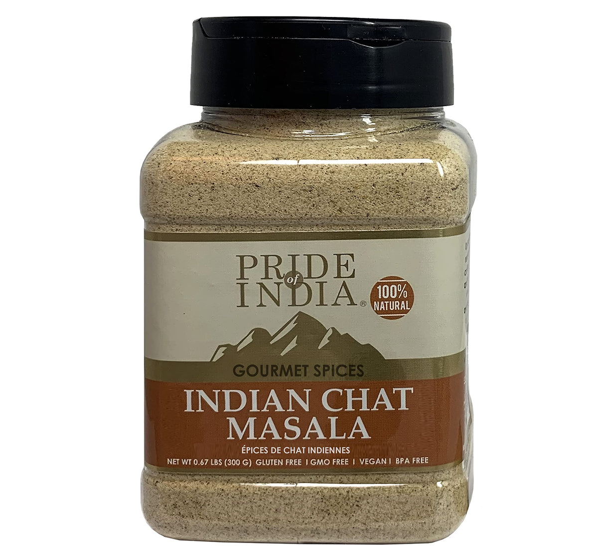 Pride Of India Chaat Masala Powder, 10.5 oz | Authentic Indian Chat Masala Seasoning | Tangy & Savory Spice Blend for Fruits, Salads, Snacks, Drinks & Curries | Dual-Sifter Jar