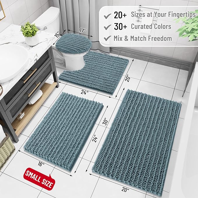 Arotive Luxury Chenille Bathroom Rug Mat, Extra Soft Thick Absorbent Shaggy Bath Rugs, Non-Slip Machine Wash Dry, Plush Bath Mats for Bathroom, Shower and Tub, 24x16, Smoky Gray