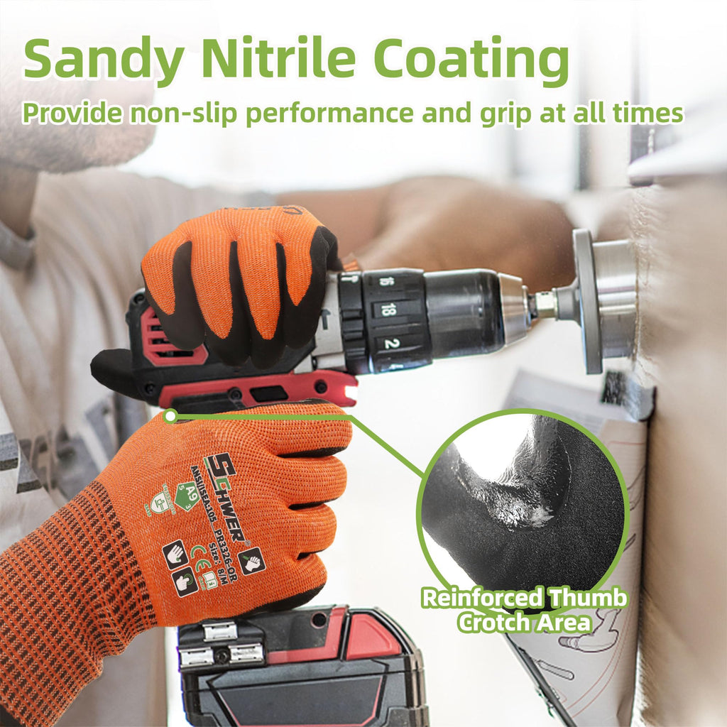 Schwer ProGuard Highest Level Cut Resistant Work Gloves PR3326 for Extreme Protection, ANSI A9 Cut Gloves with Reinforced Thumb, Non Slip, Breathable, Cooling, Durable, Touch-screen, Orange 2 Pairs（S）