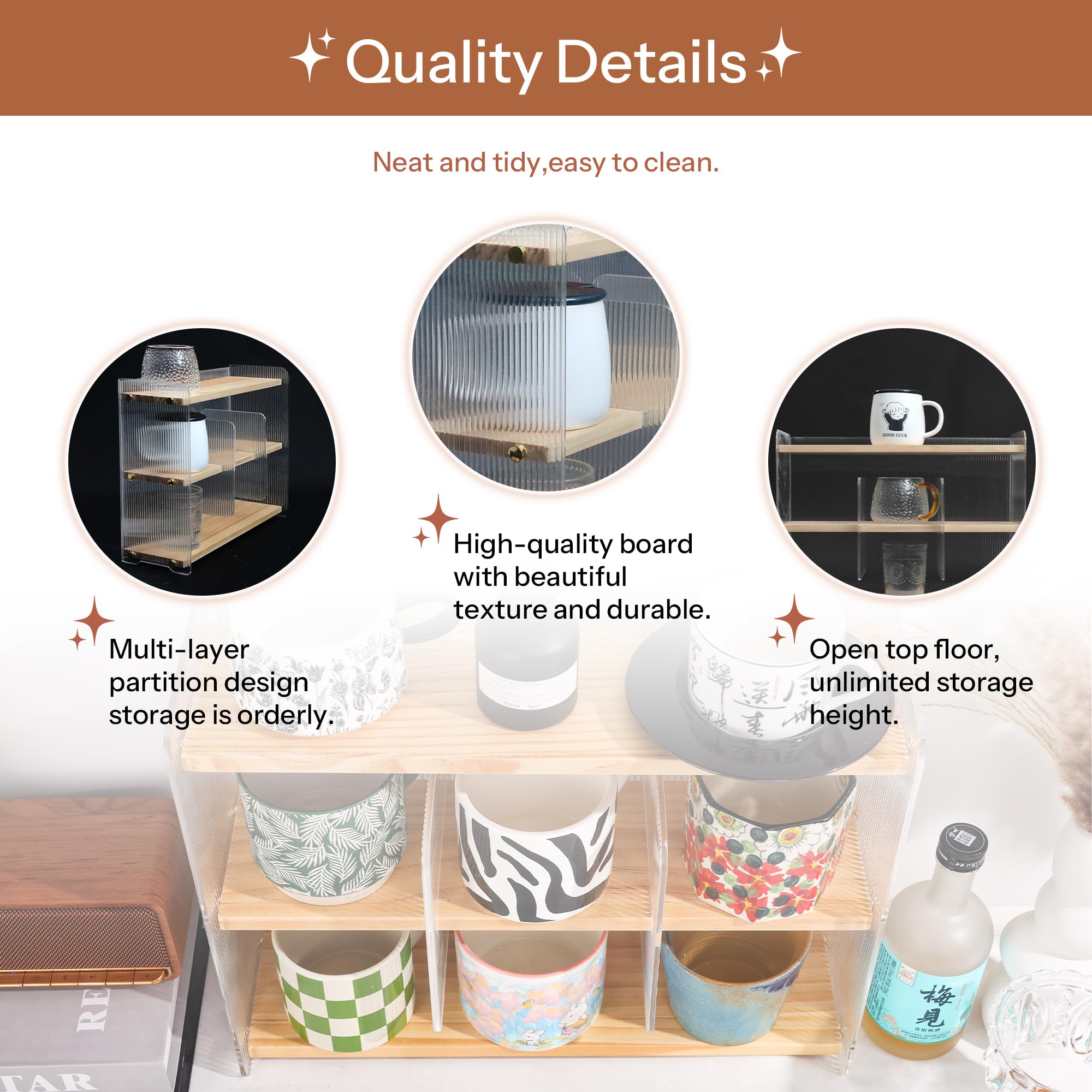 KAOTGOT Coffee Mug Holder Wooden Cup Station Organizer 3-Tier Cup Holder for Coffee Bar Mug Display Rack for Countertop Mug Holder Shelf for Home Kitchen Pine Wood