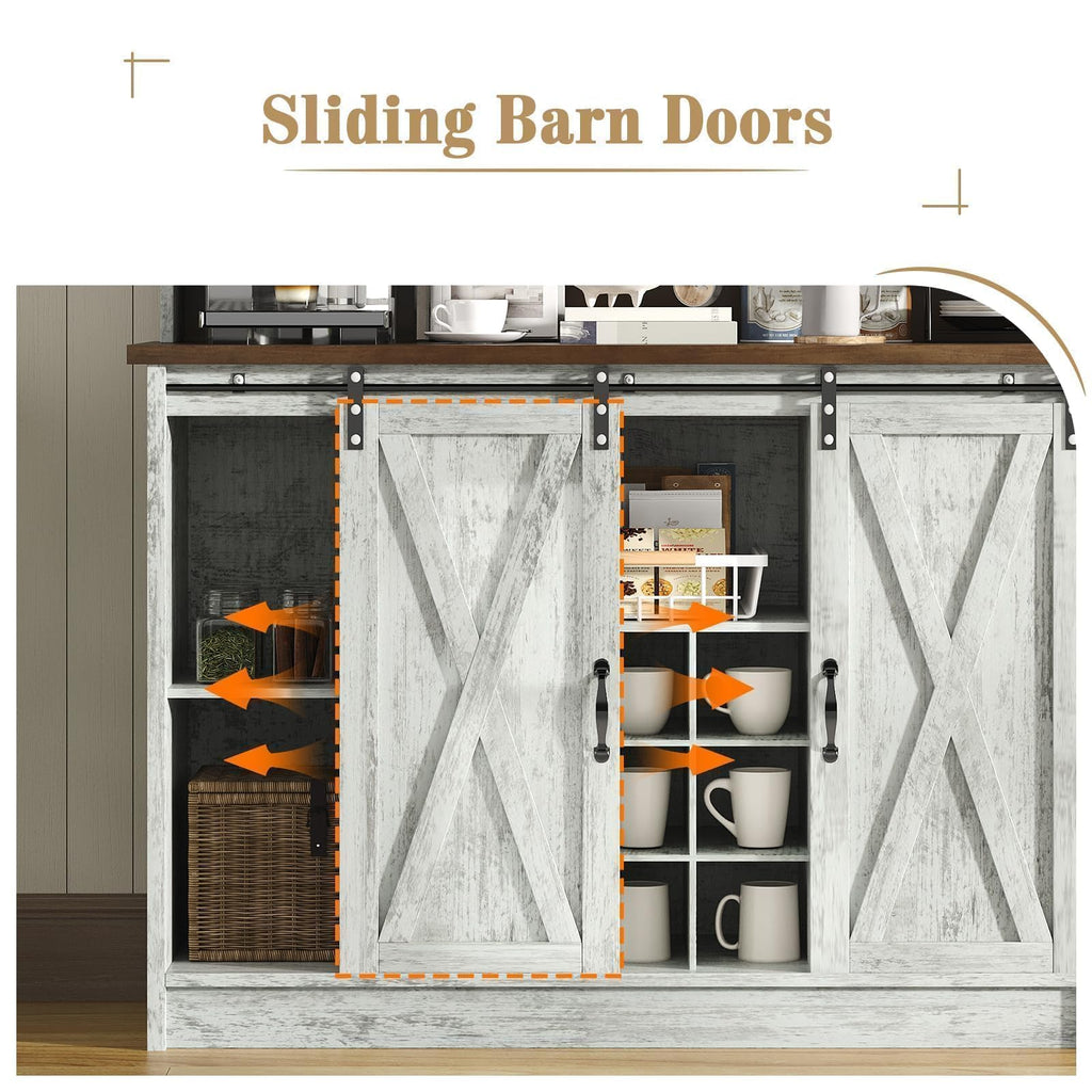 4 EVER WINNER 67-Inch Farmhouse Coffee Bar Cabinet with Storage, Grey