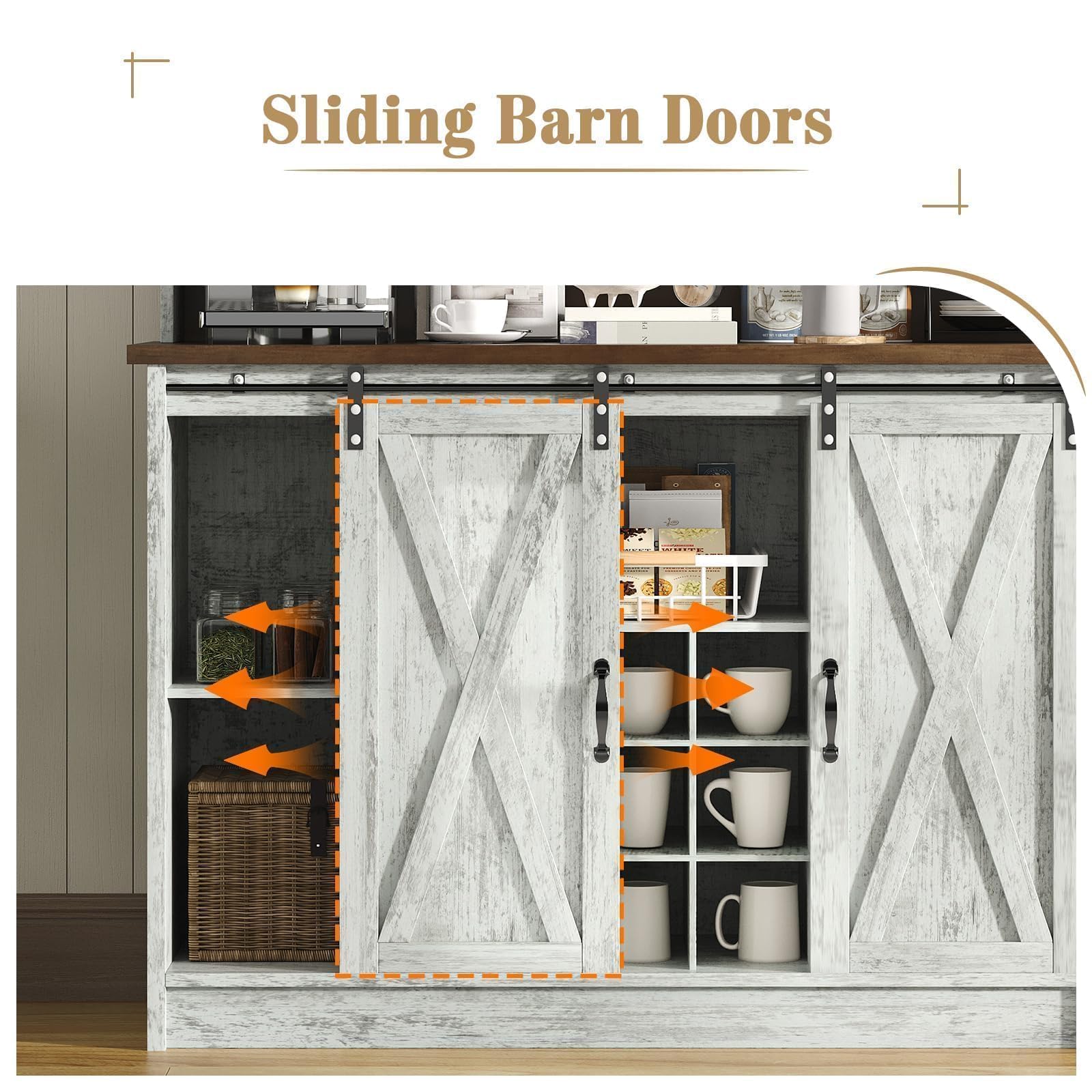 4 EVER WINNER 67-Inch Farmhouse Coffee Bar Cabinet with Storage, Grey