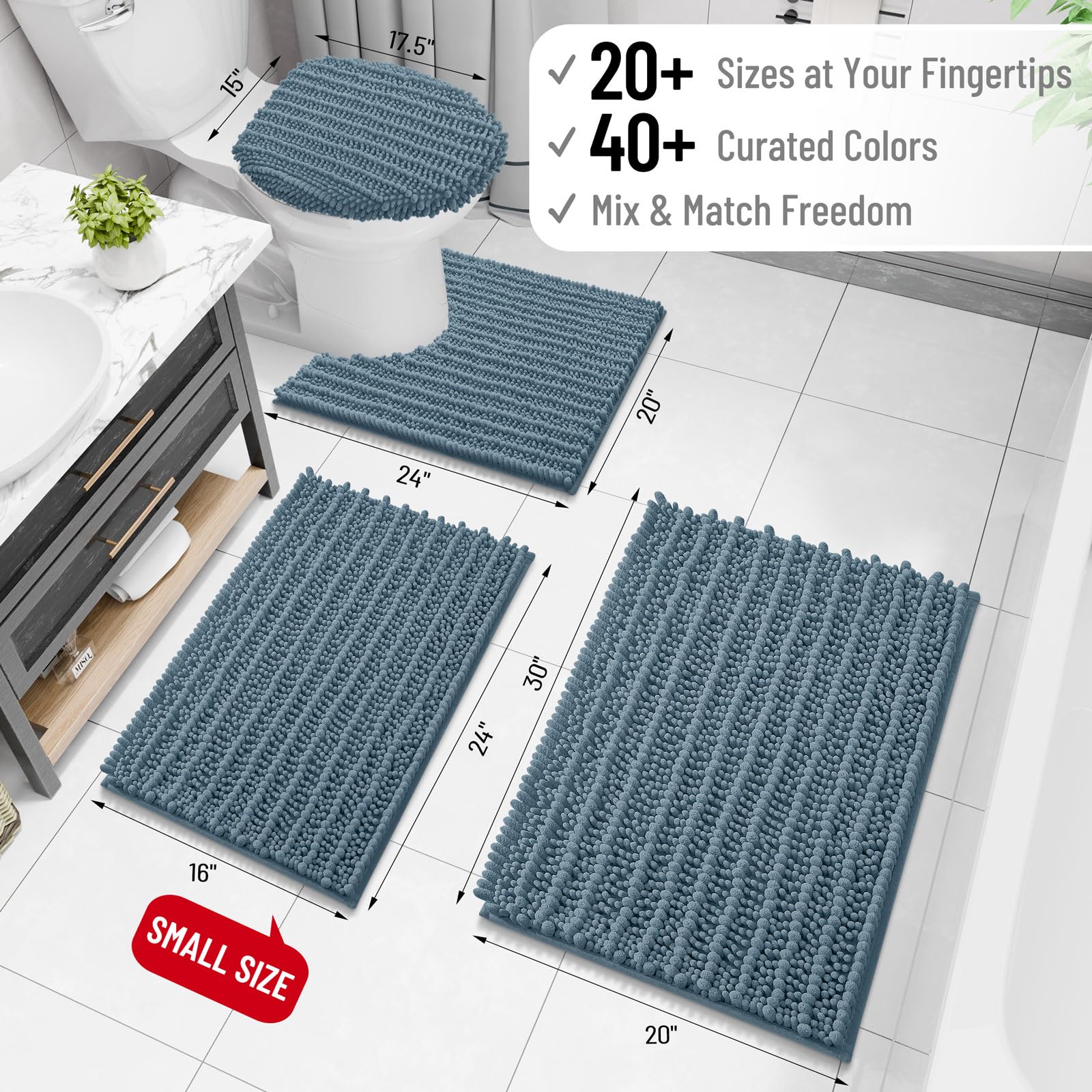 Arotive Bathroom Rugs Mat 47x24, Soft Absorbent Chenille Shaggy Bath Mat