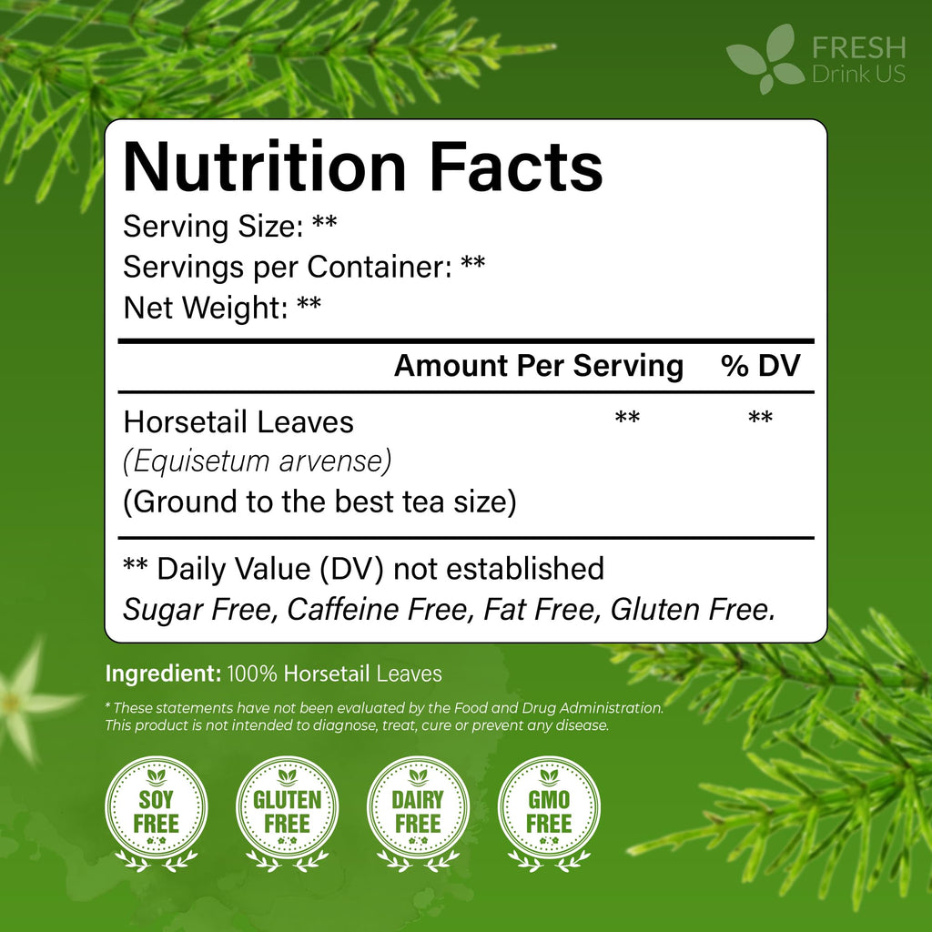 FreshDrinkUS, Premium 55 Horsetail Leaf Tea Bags, 100% Natural & Pure from Horsetail Loose Leaves Herbal Tea. Made with Natural Material Tea Bags. No Sugar, No Caffeine, No Gluten, Vegan.