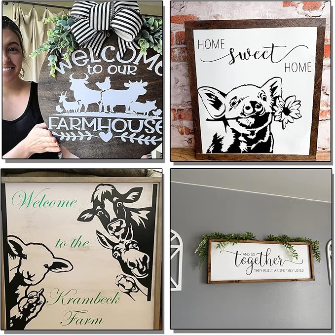 Farmhouse Stencils, Reusable Cow Pig Farm Stencils Wood Burning Country Farm Animal Paint Stencils for Painting on Wood DIY Craft Furniture Wall Sign Fabric Decors